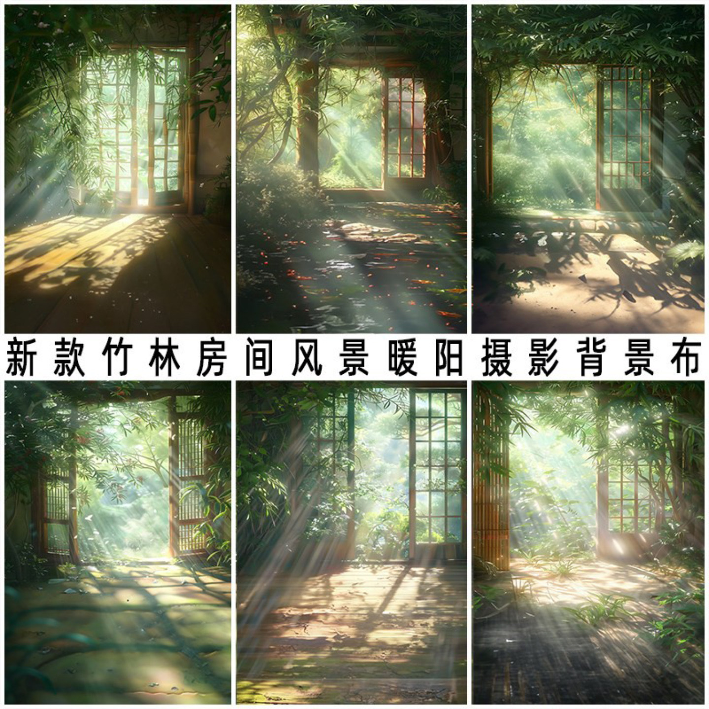 竹林房间风景暖阳背景布网红直播