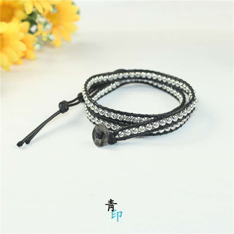 缠绕式手工串珠手链男士三层时尚精致情侣款手绳情人节生日礼物女