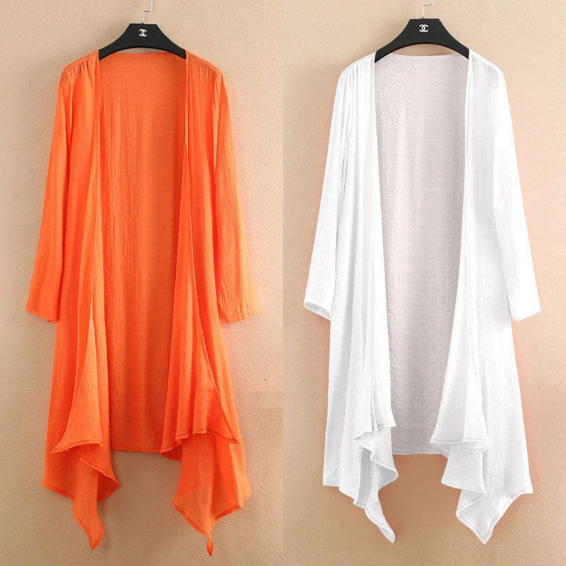 棉麻防晒衣外套亚麻披肩夏季配裙子外搭开衫女中长款薄款宽松披风
