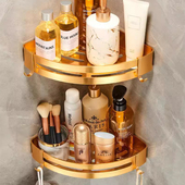 金色卫生间置物架三角浴室免打孔转角收纳挂架子壁挂洗手间洗漱台