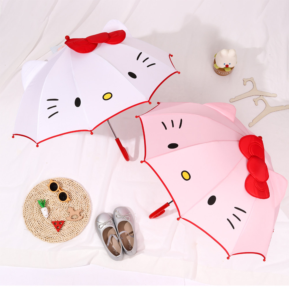 2-6岁hellokitty卡通儿童带耳朵可爱立体萌趣宝宝动物伞长柄雨伞
