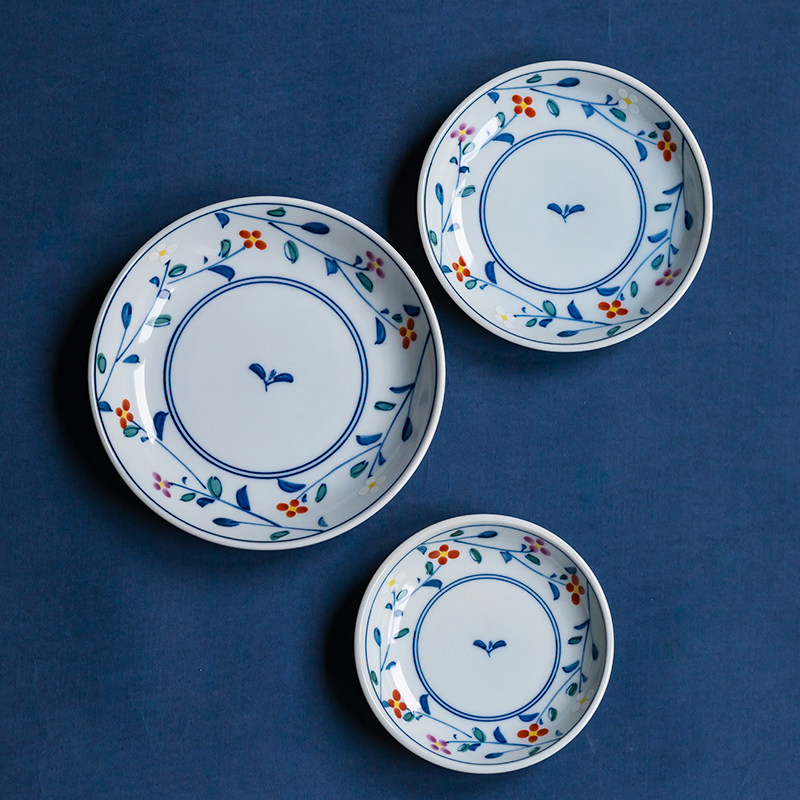 日本进口美浓烧釉下彩青花小野菊吐刺盘骨碟小平盘日式小清新碟子,餐饮具,碟,淘宝优惠券,粉丝福利购,淘宝优惠卷