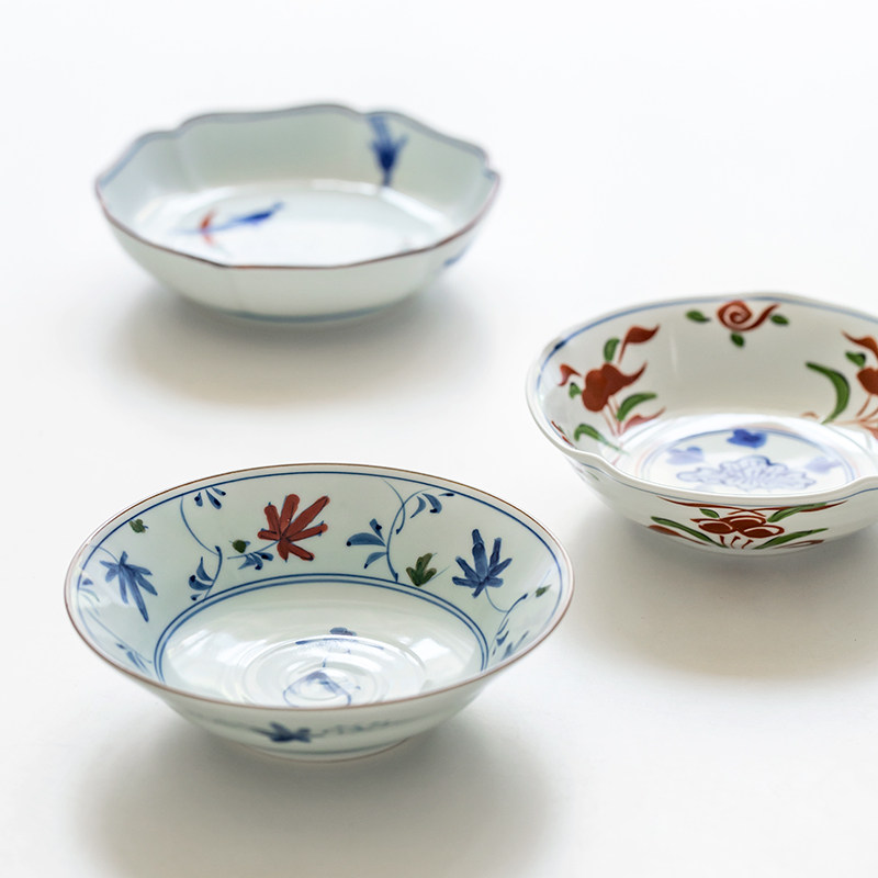 日本进口波佐见烧手绘染锦小辣椒多用浅口钵甜品碗平钵赤绘小深盘
