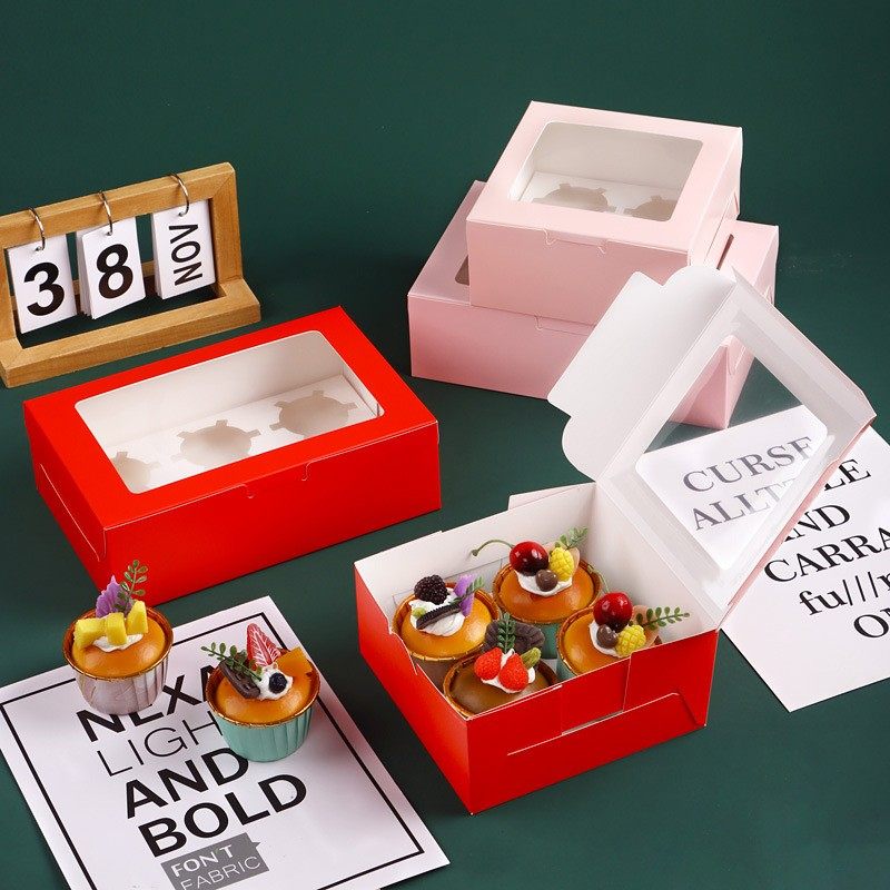 4/6粒纸杯蛋糕包装盒打包盒白卡纸马芬杯子蛋糕盒蛋挞盒子现货