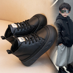 男童靴子真皮2025秋冬新款儿童马丁靴软底短靴加绒二棉鞋雪地棉靴