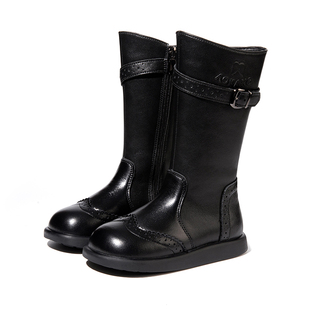 女童靴子儿童高筒靴加绒长筒靴保暖公主皮靴女宝马靴真皮马丁靴冬