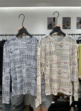 2026年春季新款韩版复古时尚薄款网纱长袖T恤上衣女微透防晒衫