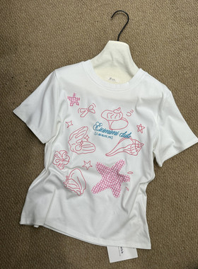 2026年夏季新款韩版设计感刺绣修身显瘦短款圆领短袖T恤上衣女潮