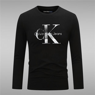 秋季ck长袖t恤男士修身纯棉打底衫大码简约休闲时尚上衣百搭潮
