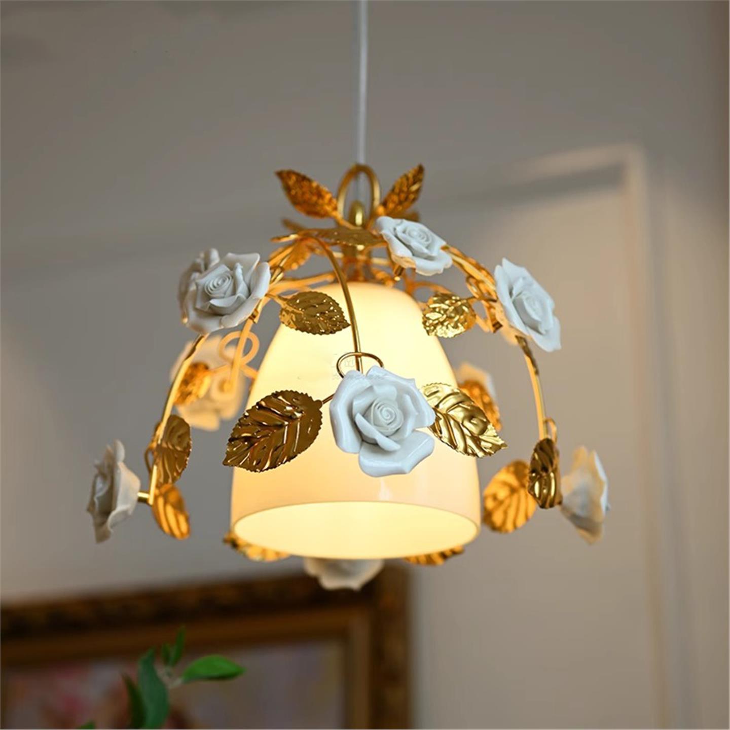 法式田园玫瑰花朵吊灯设计师现代轻奢卧室书房衣帽间吧台餐厅灯具