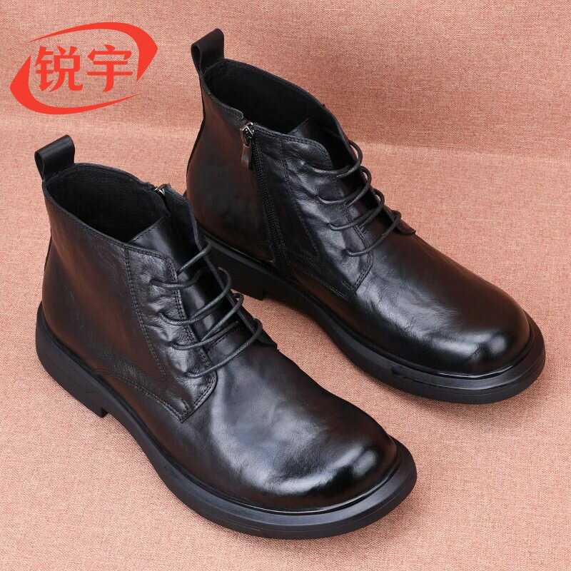 男士头层牛皮秋季马丁时尚真皮休闲中帮高帮皮鞋潮流皮靴短靴圆头