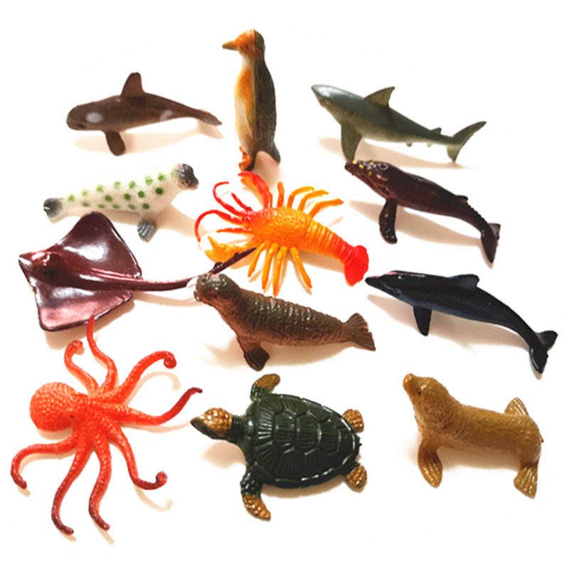 小号仿真海洋动物模型海底世界螃蟹章鱼海豚鲨鱼龙虾套装沙盘摆件