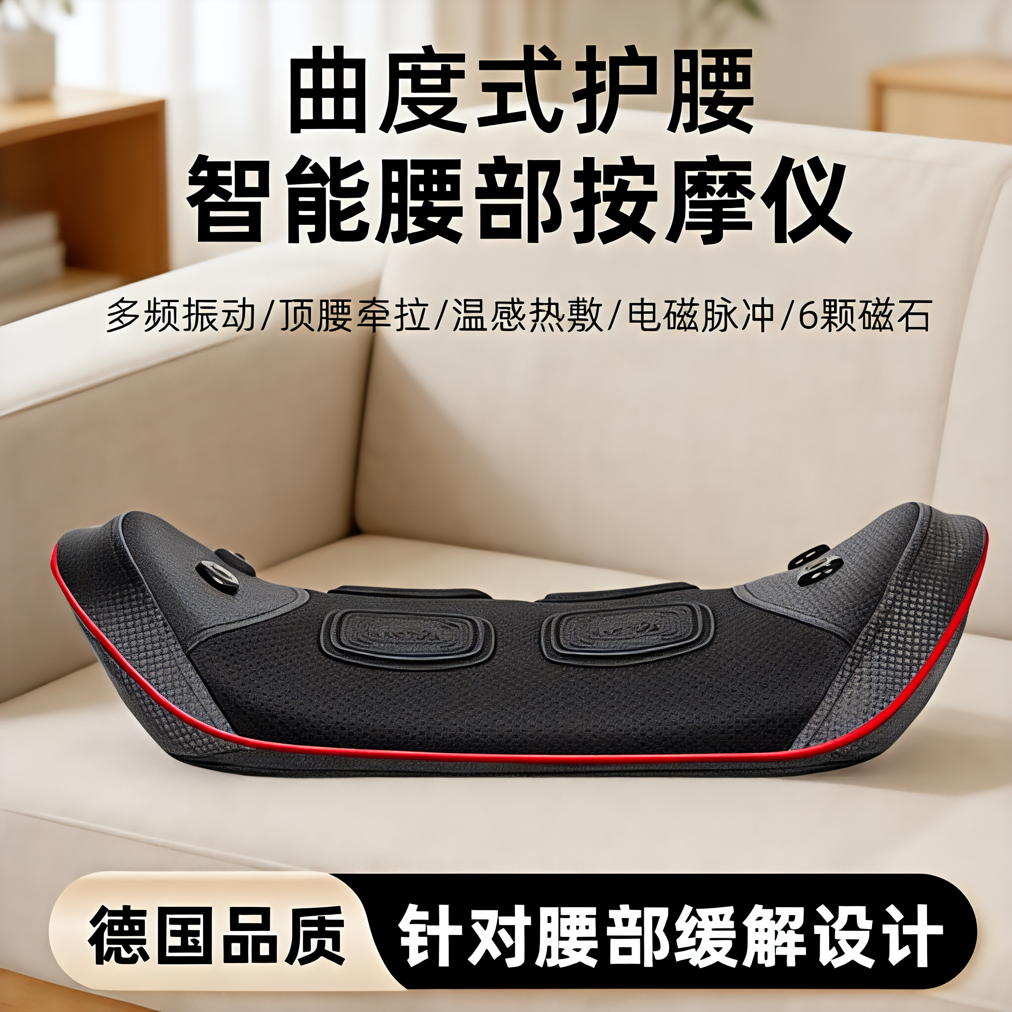 德国腰椎按摩器加热脉冲拉伸热敷头磁石震动腰背部按摩仪按摩靠垫