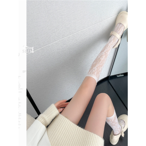 性感黑色小腿袜及膝春夏薄款甜美蕾高筒袜白色JK袜子女镂空网袜