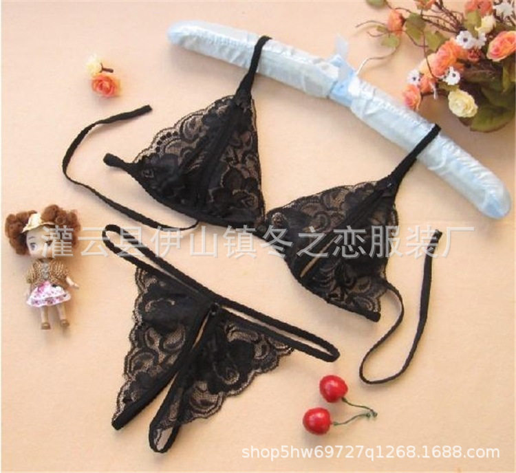 蕾丝透明内衣女三点式内裤诱惑性