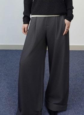 绵羊毛春季新款女装黑色高腰宽松休闲裤女长裤百搭显瘦直筒裤