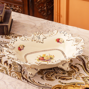 欧式复古果盘轻奢高档客厅茶几家用陶瓷水果盘乔迁新居装饰品摆件