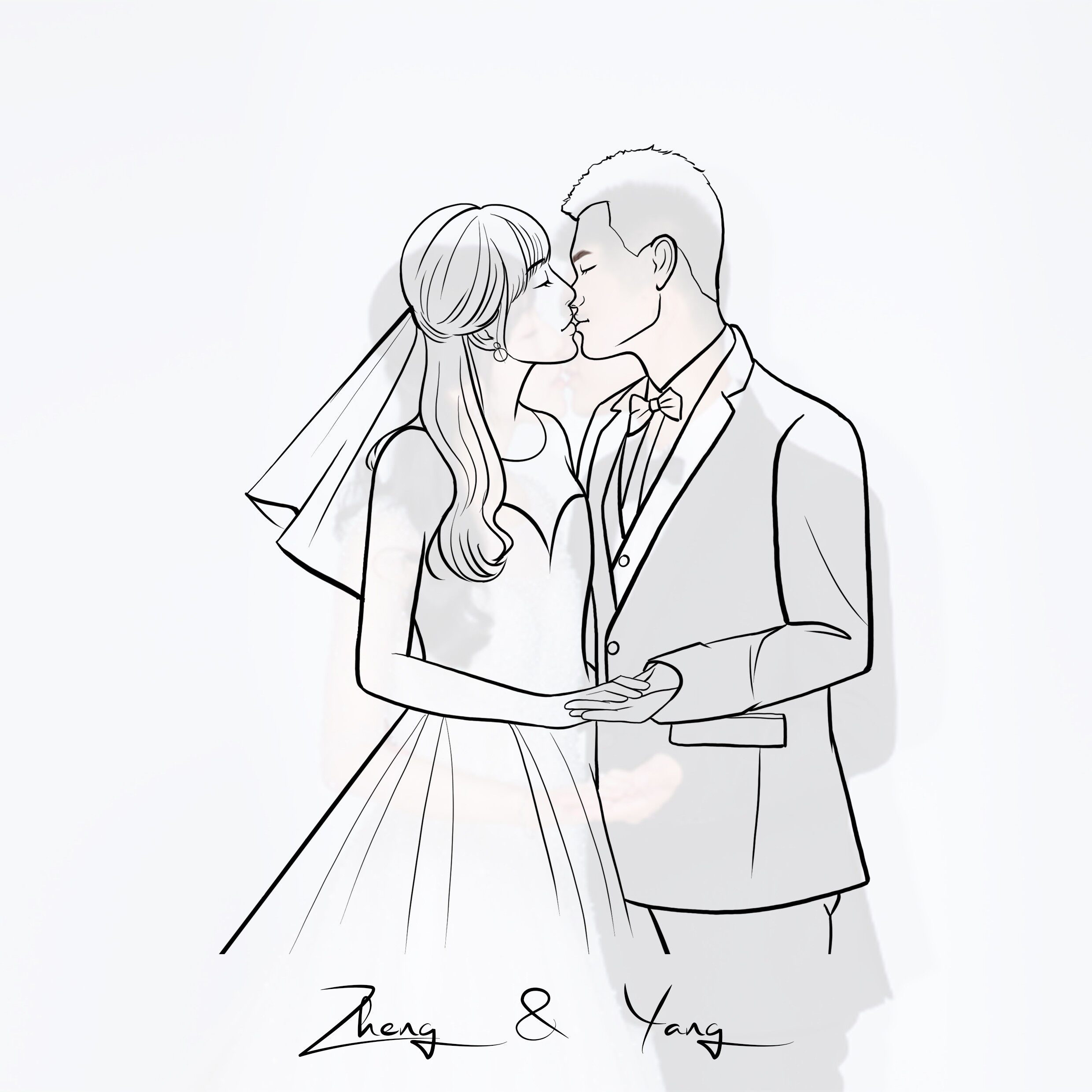 婚纱照logo设计线条轮廓手绘剪影