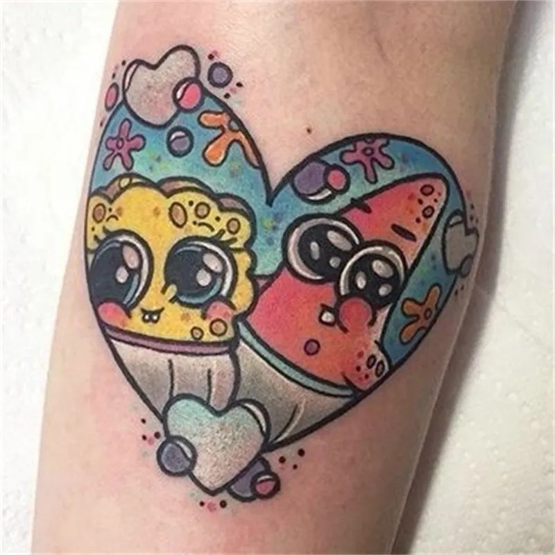 张泽禹同款海绵宝宝派大星纹身贴可爱卡通纹身贴纸防水持久ins风