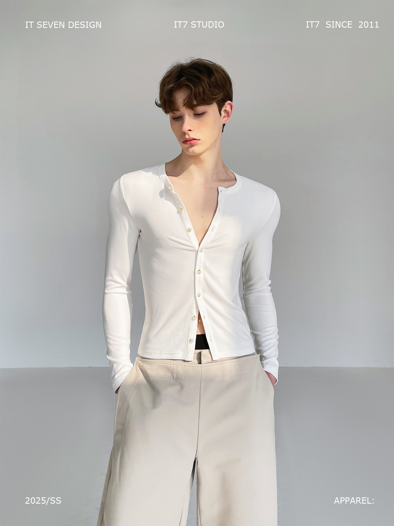 thumbnail for It7 [Cloud Monologue] Multi-Button Design Cardigan Long sleeves T-Shirt silm
