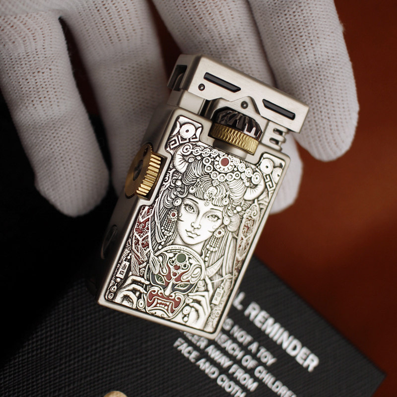 首领个性扎基拉姆煤油浮雕打火机双齿轮联动点烟送礼高档定制限量