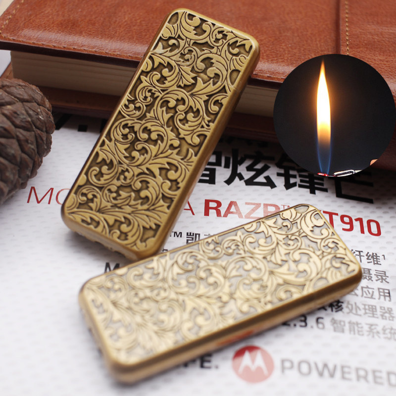 个性火石创意砂轮复古商务怀旧滑轮打火机充气明火定制送礼超薄新