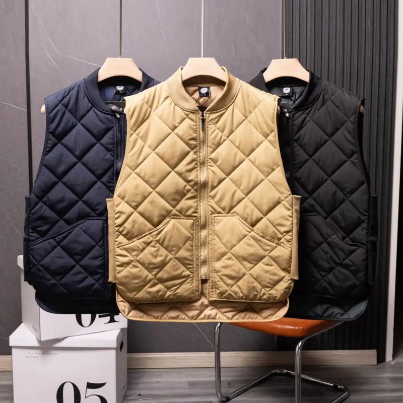 菱形格绗缝大口袋保暖夹棉马甲男