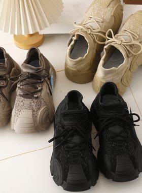 春夏新款飞织透气一脚蹬袜子鞋厚底增高防滑耐磨户外运动休闲鞋男