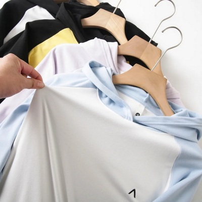 德绒撞色插肩长袖连帽打底衫卫衣