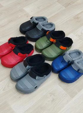 轻量防滑耐磨加绒包头洞洞鞋棉拖
