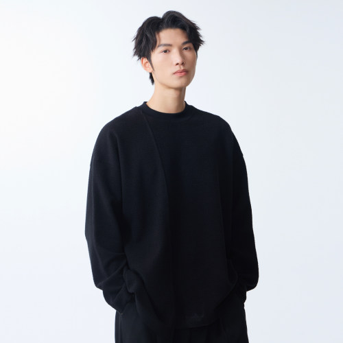 MinimalistConstruction秋季明线设计圆领男宽松休闲长袖打底上衣