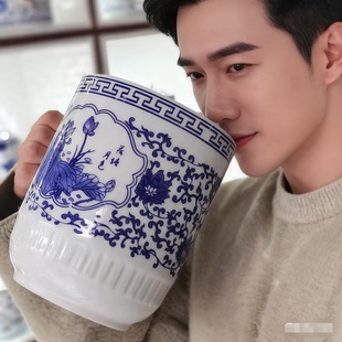 青花瓷茶杯中式复古釉下彩景德镇单杯办公杯家用大号带盖水杯商用