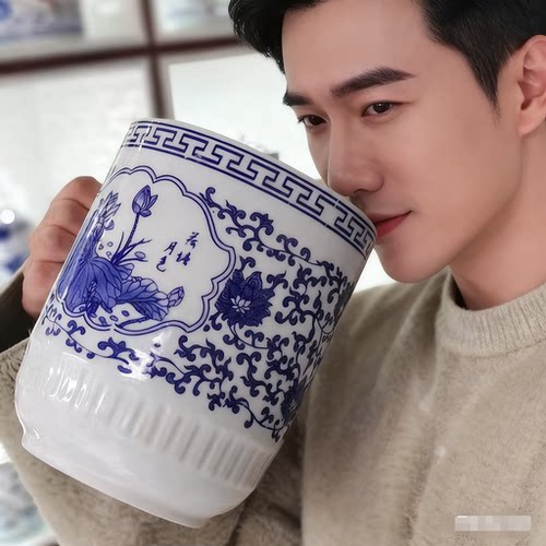 青花瓷茶杯中式复古釉下彩景德镇单杯办公杯家用大号带盖水杯商用