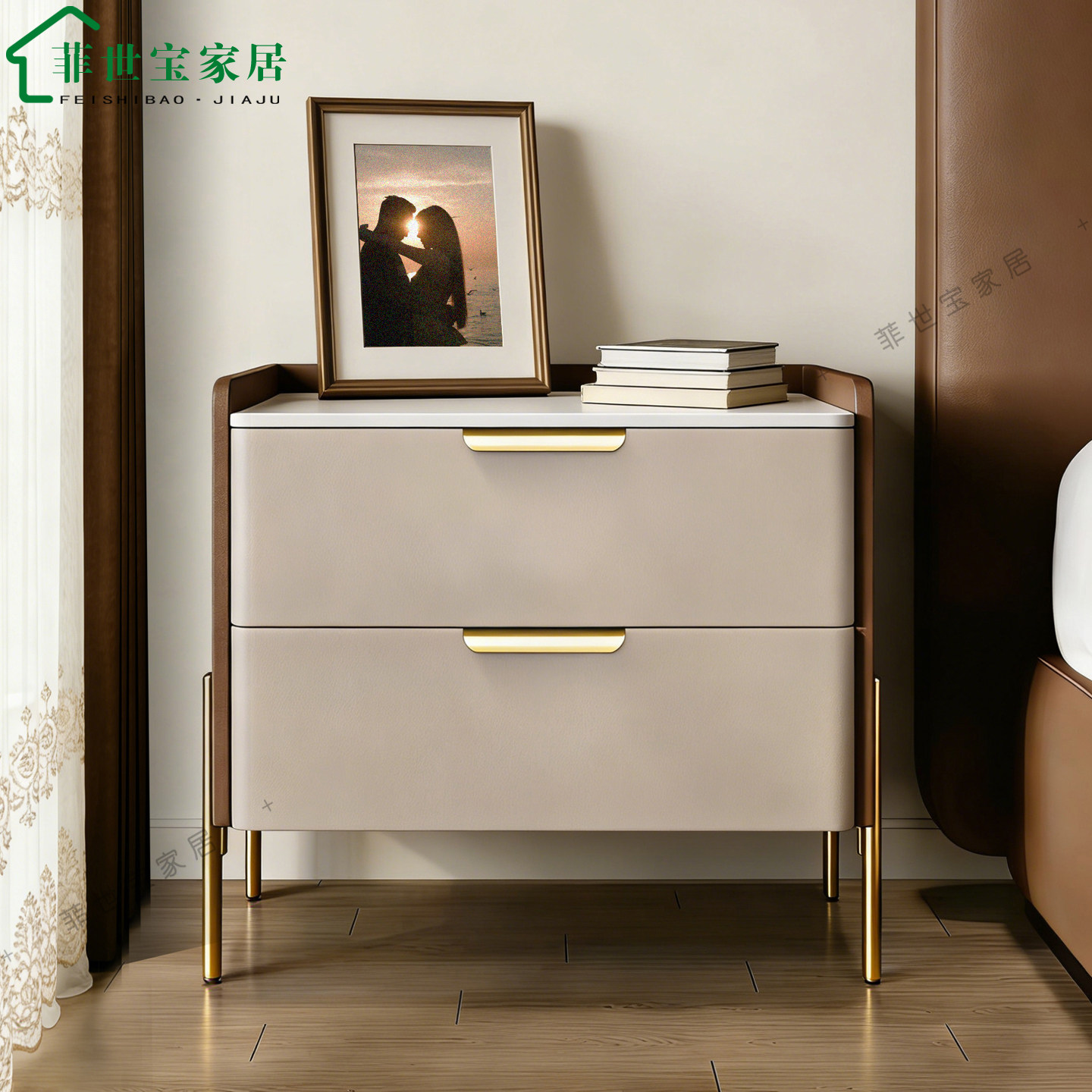 轻奢床头柜现代简约岩板意式金属ins风储物收纳柜卧室小型床边柜,住宅家具,床头柜,淘宝优惠券,粉丝福利购,淘宝优惠卷