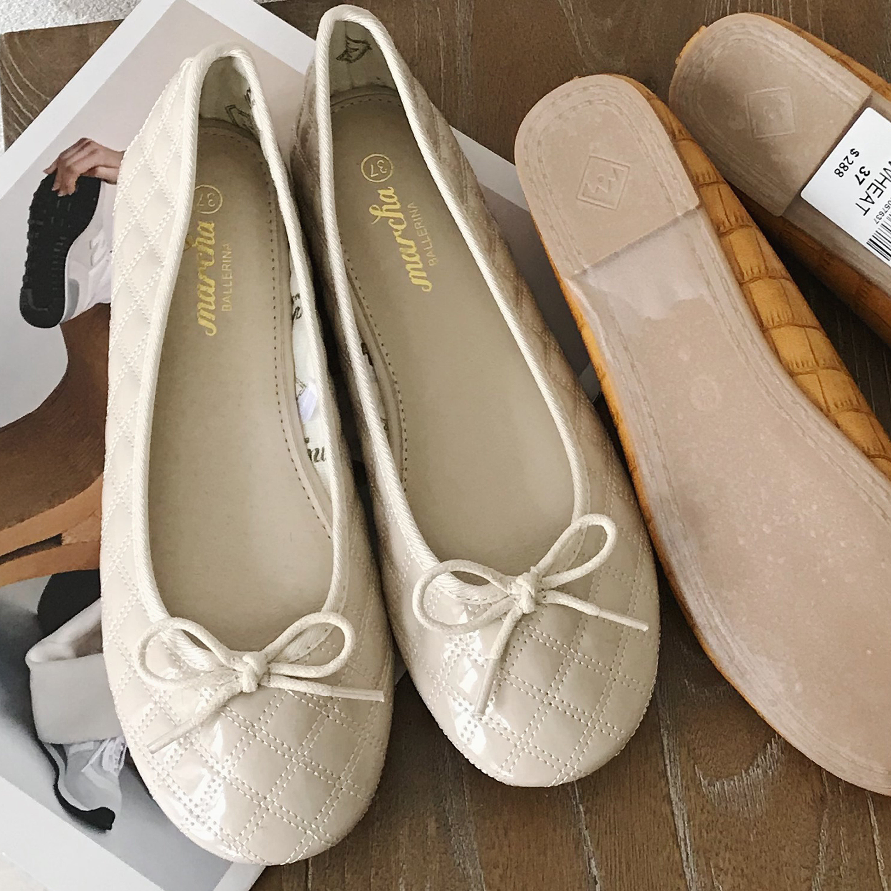 MARCHA BALLET SHOES HONG KONG FOUR SEASONS WOMENS SINGLES BOW ROUND FLAT PUMPS WILD TEMPERAMENT LADIES