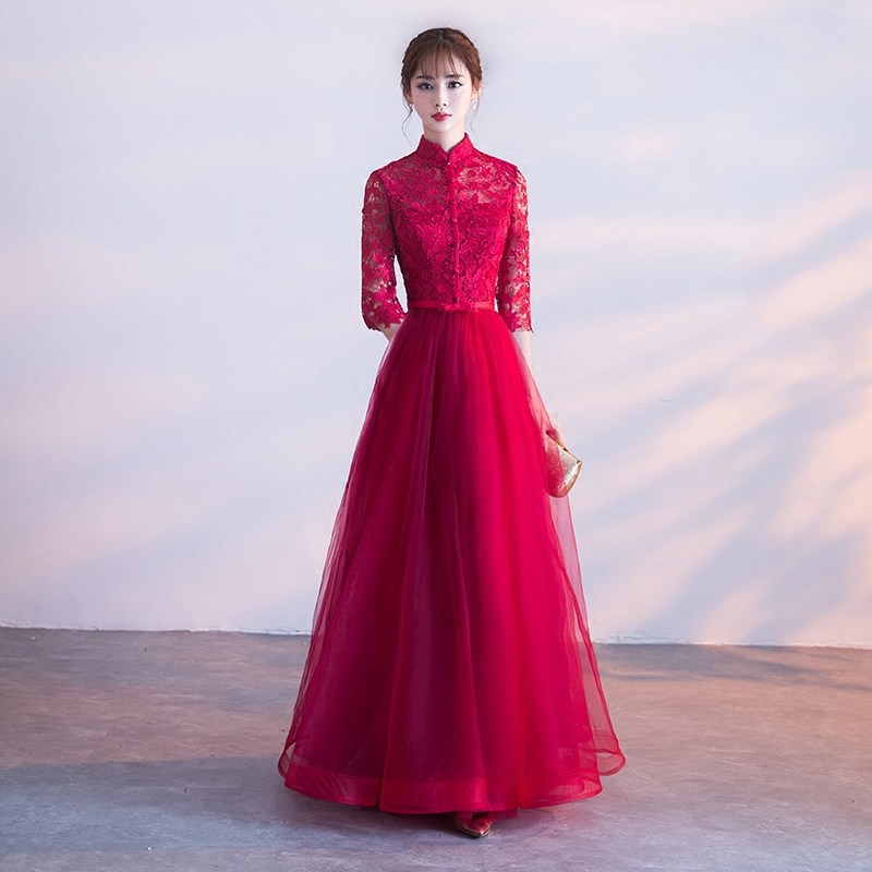 敬酒服2025新款冬装新娘结婚订婚红色回门气质晚礼服长裙长袖中式