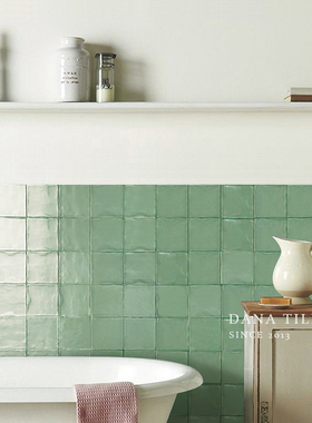 复古手工砖法式厨房卫生间墙砖哑光柔光小方砖民宿咖啡厅绿色瓷砖