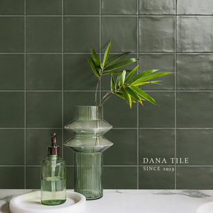 戴纳橄榄绿手工砖厨房卫生间浴室墙砖复古小砖咖啡厅吧台瓷砖柔光