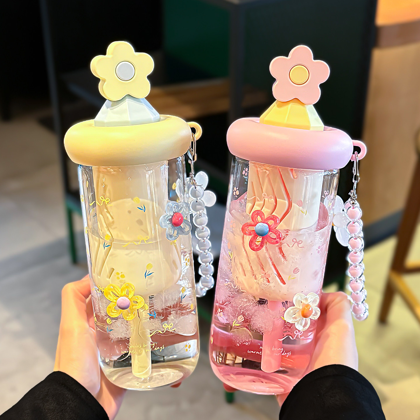 水杯女生高颜值2025新款带茶仓便携吸管杯子玻璃杯耐高温精致可爱