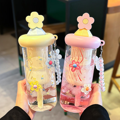 水杯女生高颜值2025新款带茶仓便携吸管杯子玻璃杯耐高温精致可爱