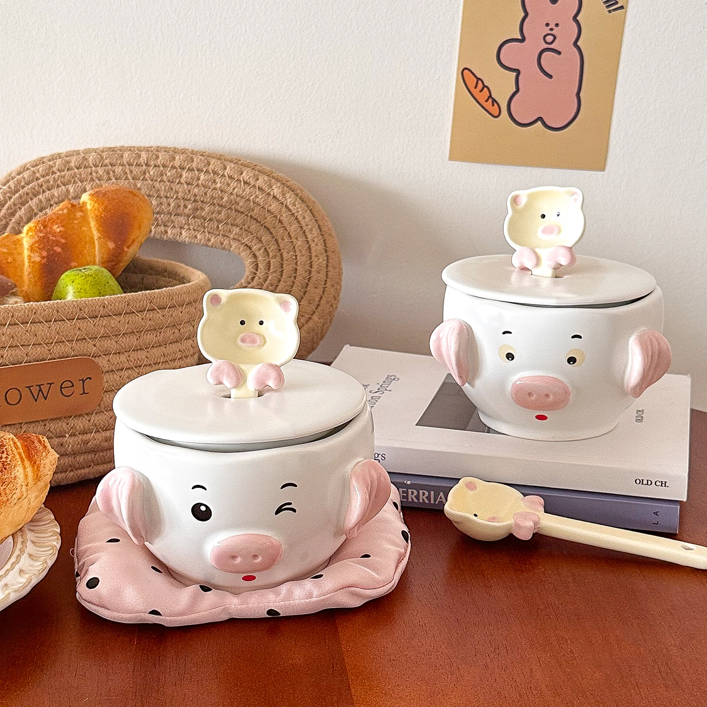 生日礼物马克杯男女带盖陶瓷杯家用情侣一对小猪搞怪咖啡杯伴手礼