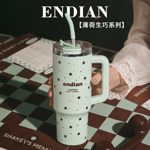 薄荷黑巧波点星星保温杯原创设计