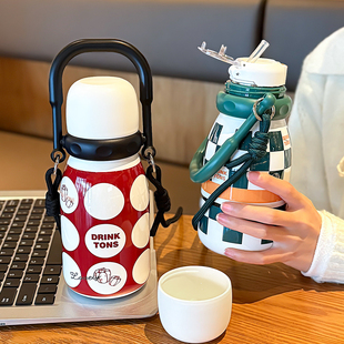 吸管保温杯成人女款便携式316不锈钢高颜值学生一盖直饮两用水杯