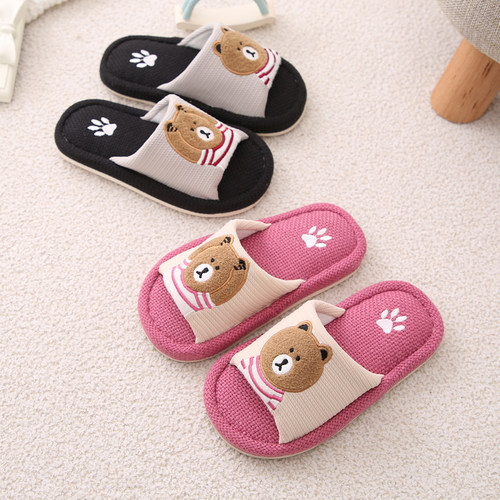 四季卡通男女童宝宝亚麻拖鞋防滑