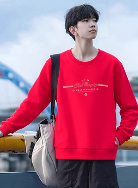 李宁2026马年新年日进斗金系列圆领红色舒适宽松运动卫衣AWDW106