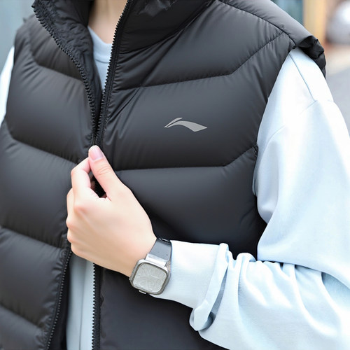 李宁2025冬季新款男子背心潮流保暖百搭防泼水宽松鸭绒加厚马甲