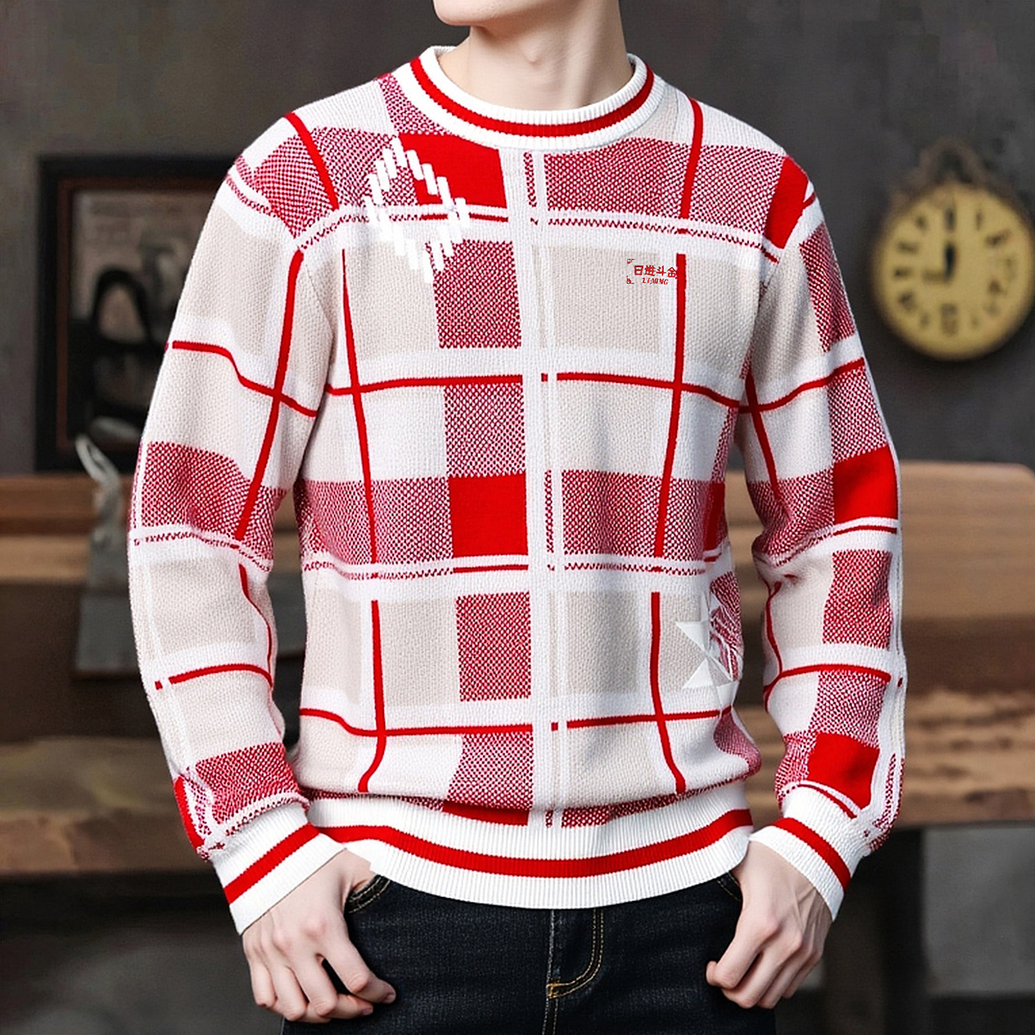 李宁2025冬新款男子舒适无帽毛衣日进斗金运动潮流系列套头编织衫