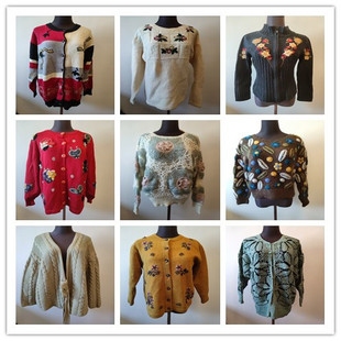 B408vintage古着孤品毛衣外套女秋冬款 上衣 复古宽松慵懒风针织衫