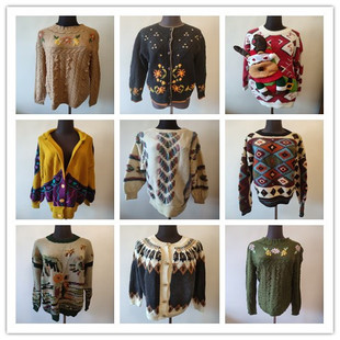 C4vintage古着毛衣开衫外套女秋冬款复古宽松费尔岛针织衫上衣