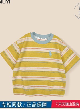 品牌三折特价撤柜T恤撞色条纹刺绣短袖休闲上衣wf202777+wf202739